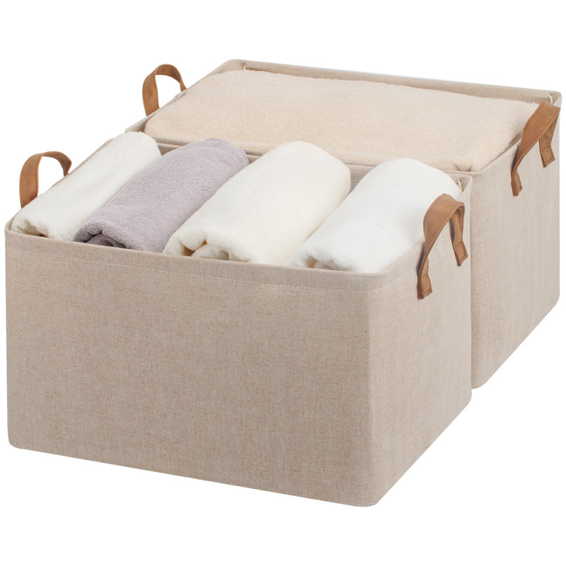 Fabric Foldable Storage Bins with Handles, Modern Storage Basket for Shelves, Closet, Dorm, Brown