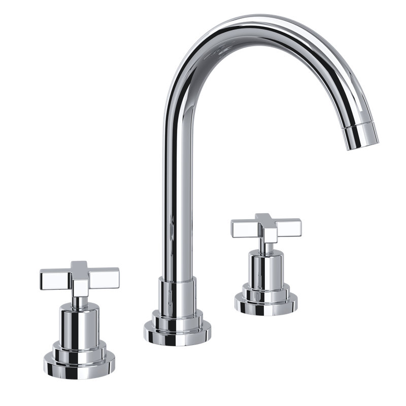Lombardia Widespread Lavatory Faucet With C-Spout, Polished Chrome, Cross Handle