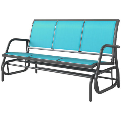 Banc de patio extérieur pour 3 personnes, balancelle avec 3 sièges, tissu en filet respirant, structure en métal, bleu