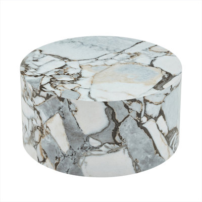 Classic White Marble-Look Cylindrical Coffee Table 23.6 Wide – Compact Drum Shape for Small Spaces
