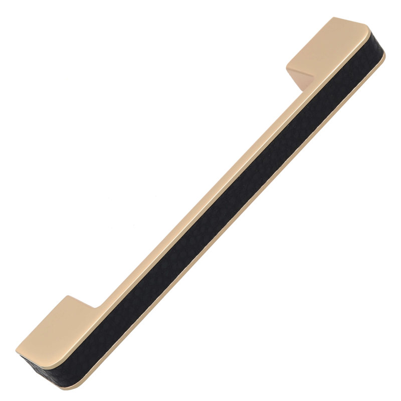 Poignée barre en cuir embossé, Or satiné, 3.75", 10