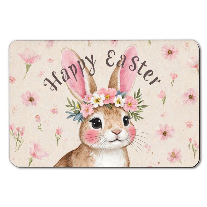 Happy Easter Bunny with Flowers Bath Mat, 36 x 24 inch