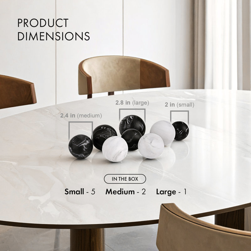 Creative Scents Black & White Small Marble Look Decorative Balls for Bowls