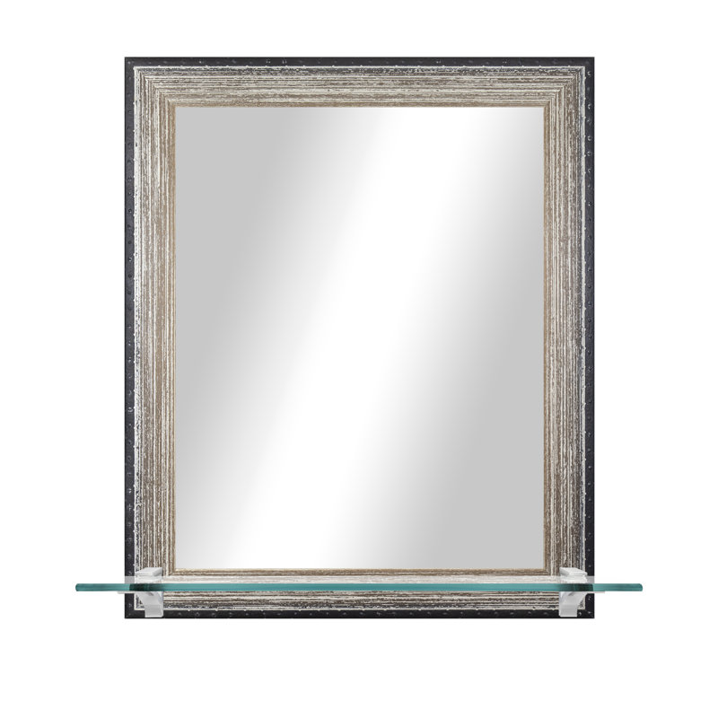 Solid Wood Flat Wall Mirror, Brushed Brown/Brushed Nickel