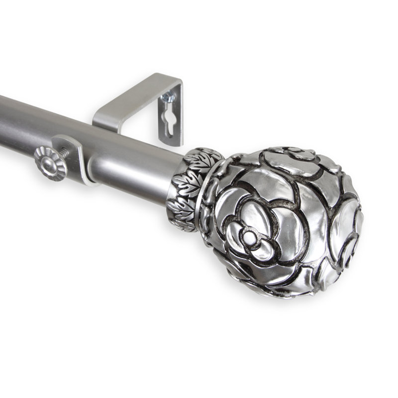 Steel Adjustable Single Curtain Rod, 1" H x 170" W x 6.75" D, Satin Nickel