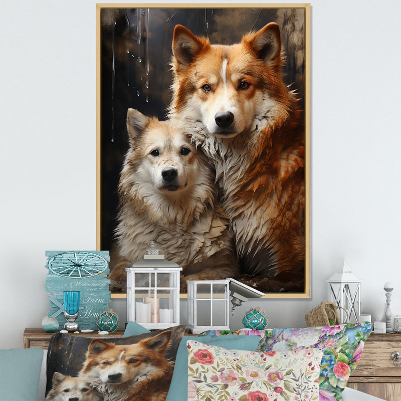 «Dog Akita Affection III», reproduction d'art mural, Cadre naturel flottant, H 32 po x l 16 po x P 1 po