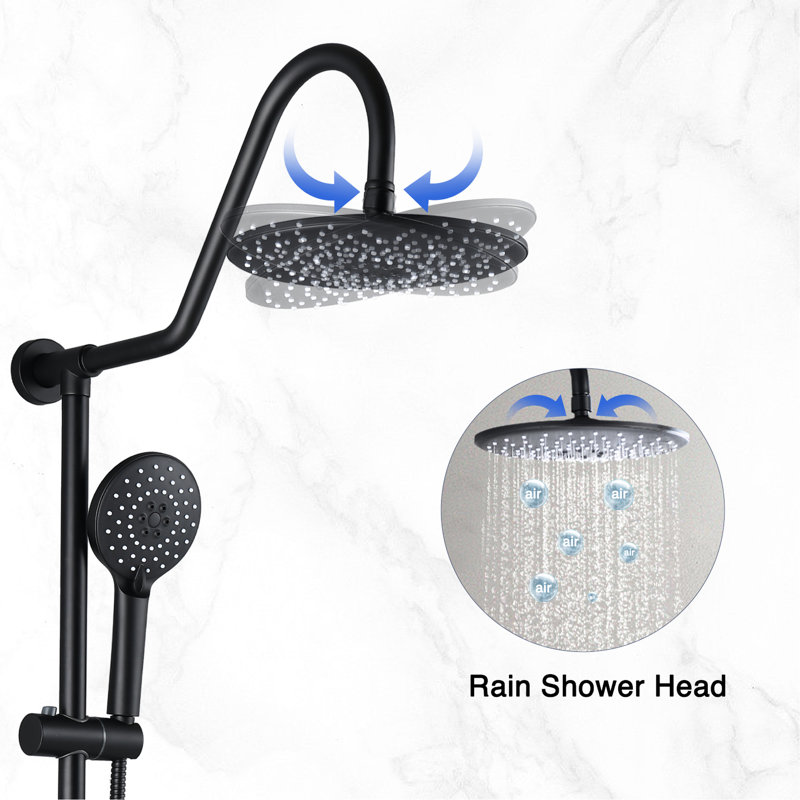 Grande pomme de douche 10 po avec douchette à pluie et glissière noire matte
