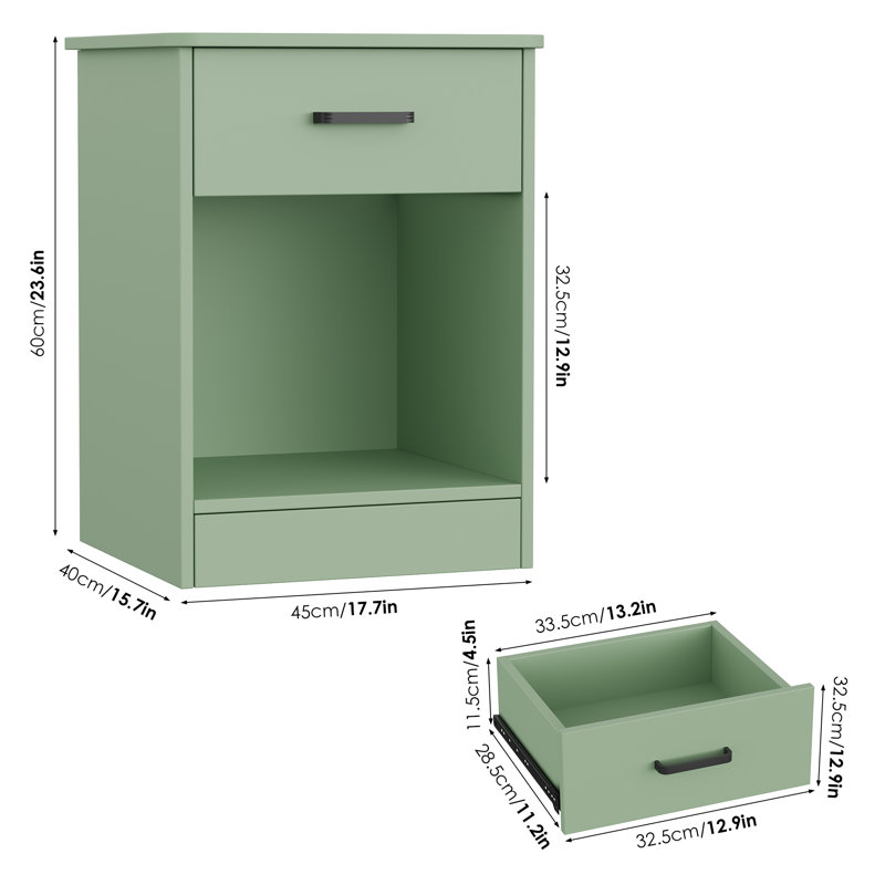 Ignacio 23.6" H Wood Nightstand with Drawer, Individual, Sage Green