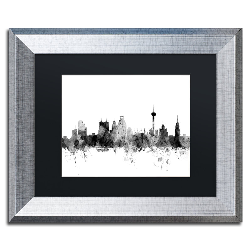 «San Antonio Texas Skyline B&W», reproduction d'impression sur toile encadrée, H 16 po x l 20 po x P 0,5 po, Noir
