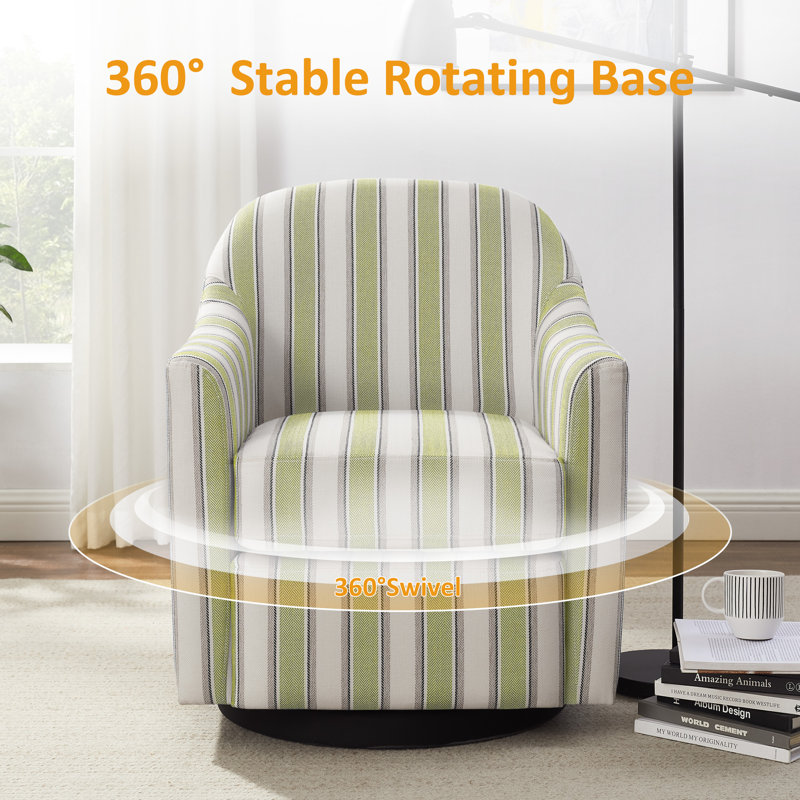 29.92In Modern Barrel Swivel Accent Chair, Green Stripe Linen