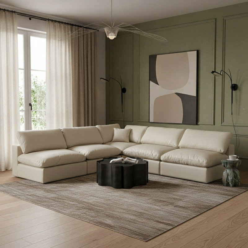 Canapé modulaire réversible de 120 po en similicuir, Cuir crème végétalien