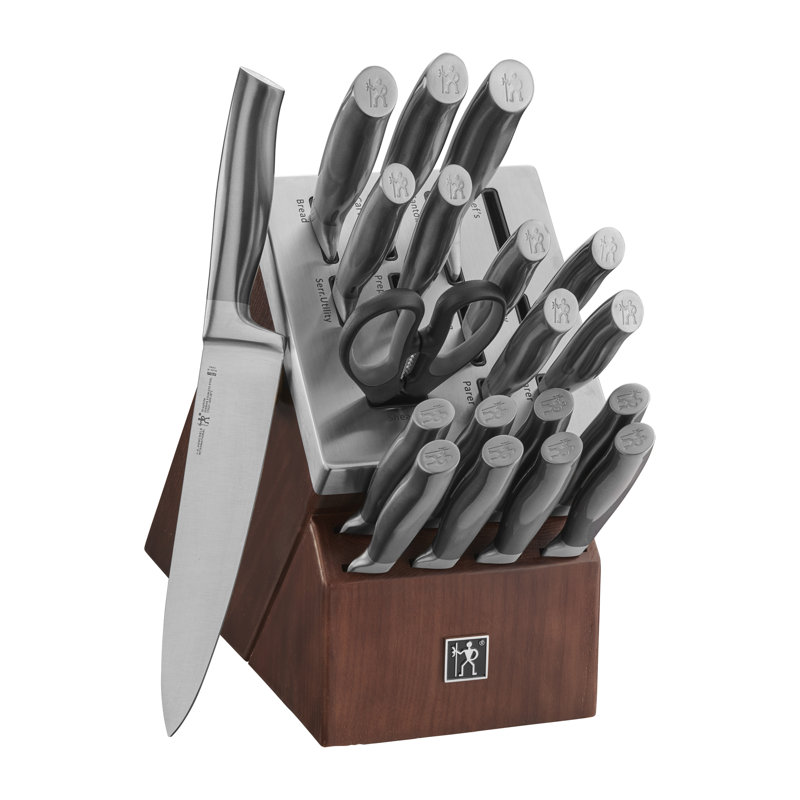 HENCKELS Graphite 20-Piece Self-Sharpening Knife Set with Block, Chef Knife, Paring Knife, Utility Knife, Bread Knife, Steak Knife, Brown