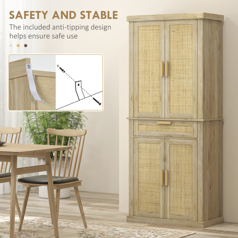 Oak and Rattan 72" Tall Kitchen Pantry Storage Cabinet
