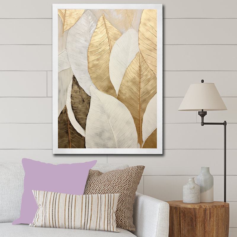 «Gold Minimalisme Leaves Collage III - Leaves», reproduction d'art sur toile encadrée, H 40 po x l 30 po x P 1,5 po