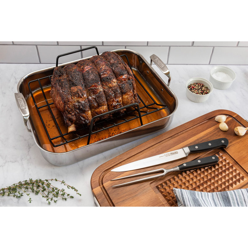 Viking 3 Ply Stainless Steel Roasting Pan with Rack and Thermometer Set