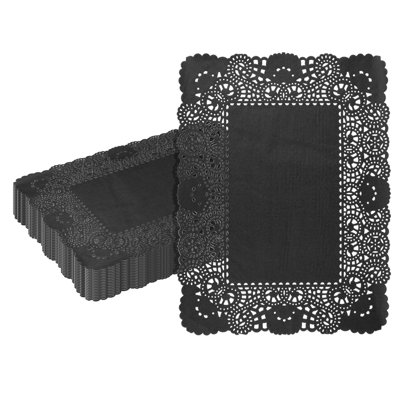 Restaurantware Pastry Tek 15.75 x 12 Inch Paper Lace Doilies, 4000 Rectangle Disposable Table Doilies - Elegant Lace Finish, Long Lasting, Black Paper Lace Doilies, For Pastries, Cupcakes, Desserts