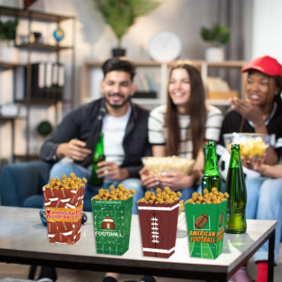 4pcs Popcorn Buckets Football Party Snacks Popcorn Boxes Reusable Popcorn Containers Modern Style Popcorn Boxes Paper Popcorn Buckets For Movie Night Sports