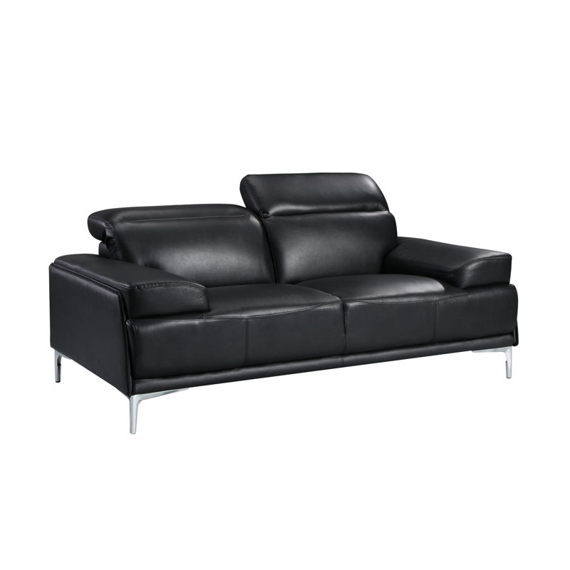 Mcglynn Upholstered 86'' Sofa, Black Faux Leather, 29.5" H x 86" W x 38.5" D