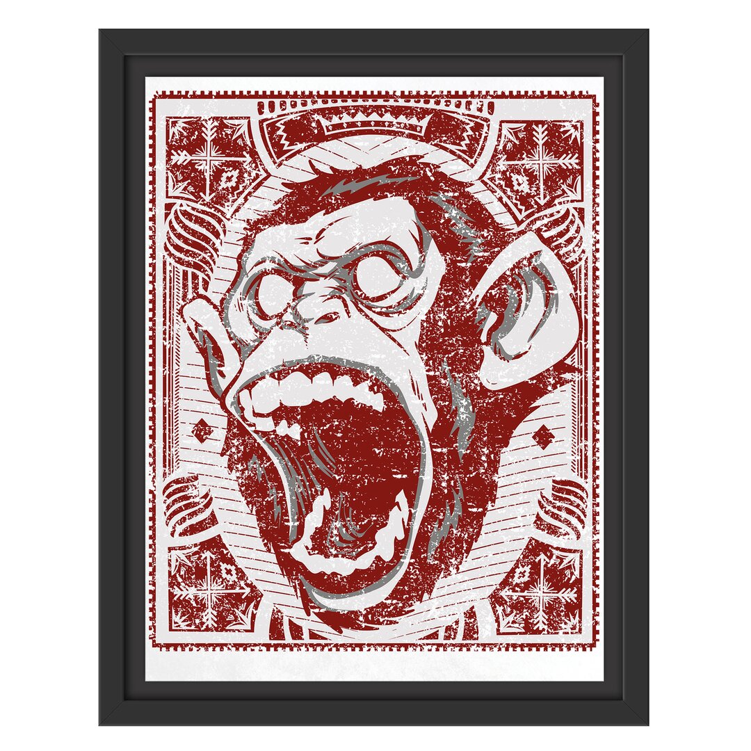 Gerahmtes Wandbild Screaming Monkey auf weißer Leinwand