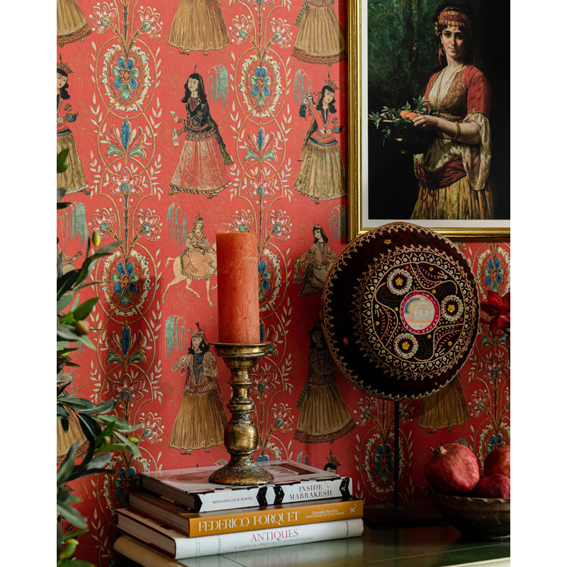 Tales Of Maghreb Wallpaper Roll, Blue/Red/Taupe/Yellow