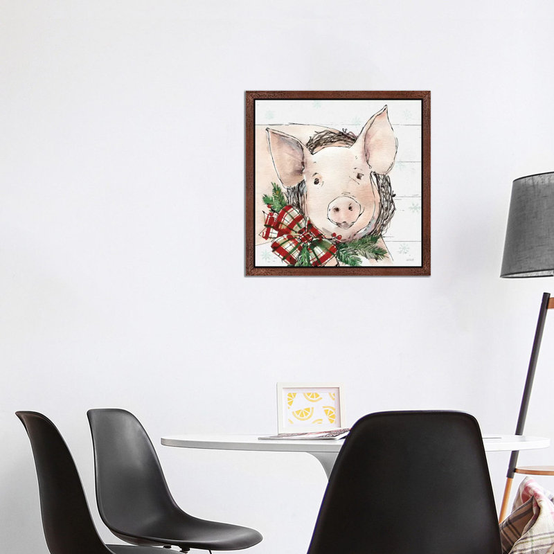 Christmas Pig by Anne Tavoletti - Floater Frame Painting on Canvas, 45.72 cm H x 45.72 cm W, Brown Framed