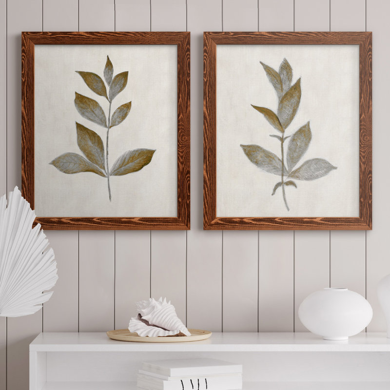 Bronze Leaf I - ensemble de 2 reproductions, Toile encadrée, H 24 po x l 36 po, Noyer