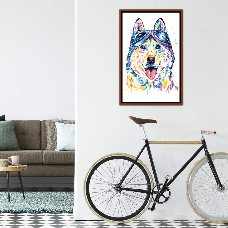 Husky Aviators par Lisa Whitehouse - impression d'art graphique, Toile avec cadre en bois classique, Pas de tapis