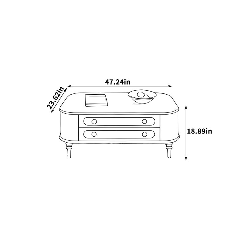 Solid Wood Coffee Table with Spacious Top, 18.89" H x 47.24" W x 23.62" D