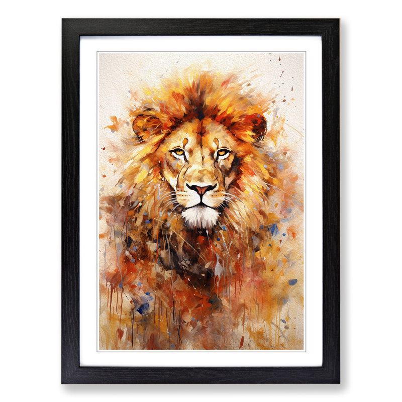 Lion Expressionism - Single Picture Frame Print on Wood, Black Framed, 34cm H x 25cm W x 2cm D