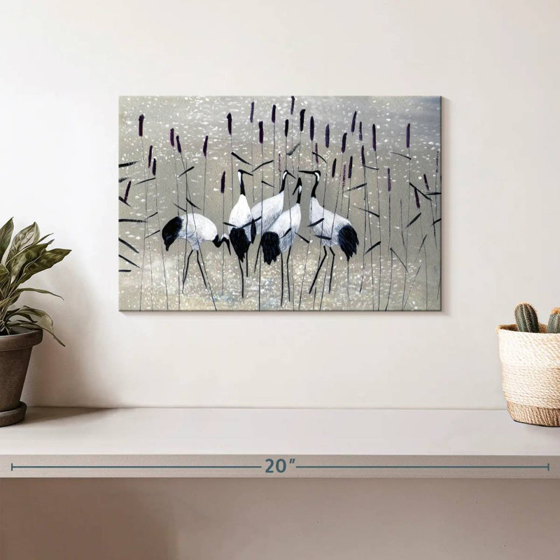 Crane Birds In The Reeds, 8" H x 12" W