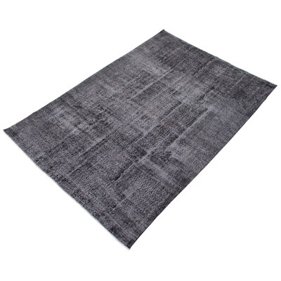 Tapis unique en laine noué à la main 7 pi x 9 pi 10 po nouvel âge Petterson en noir / gris / blanc
