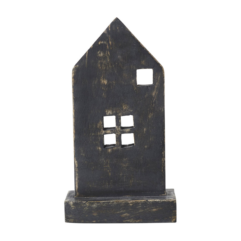 Festive Finds Rustic Wooden House - gris, H 8 po x l 4,75 po x P 2 po