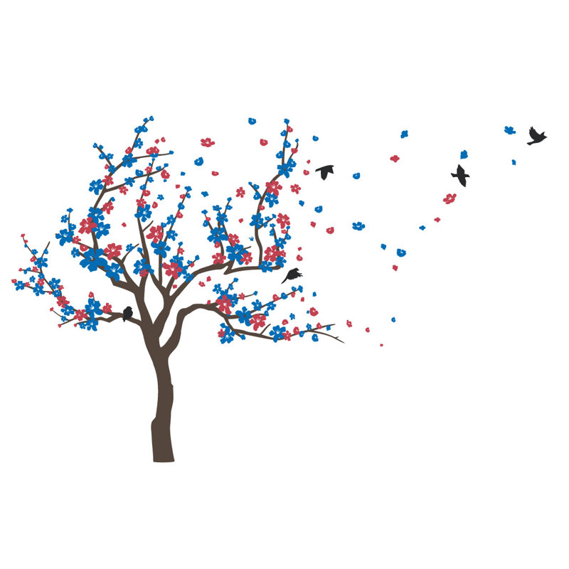 Adhésif décoratif cerisier japonais, H 38 x l 59 po x P 0,01 po, Brun / rouge / bleu