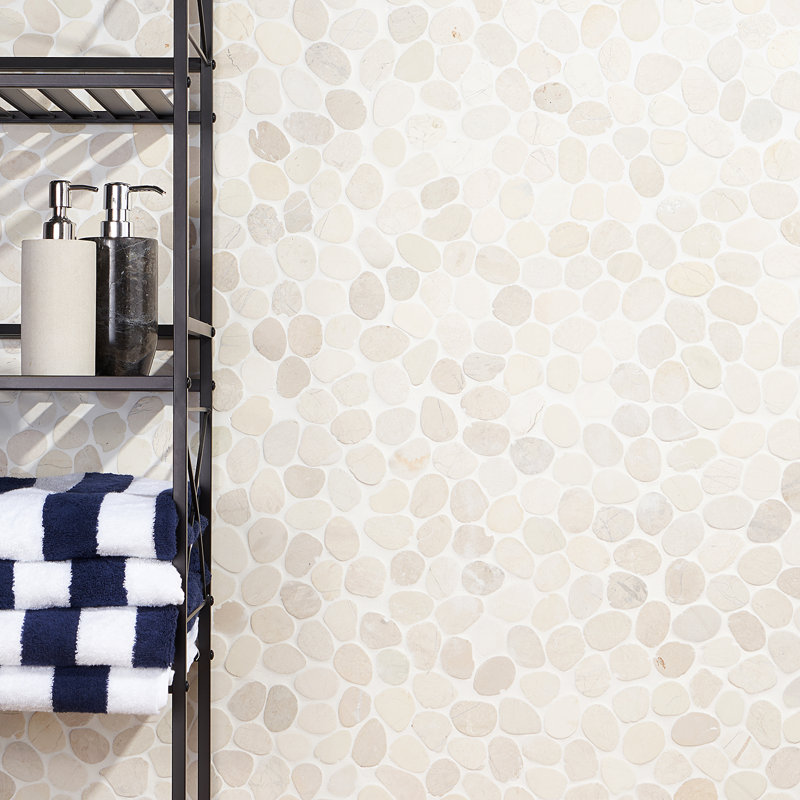 Picturesque Sliced Round 11.81 in. x 11.81 in. Nature Stone Pebble Mosaic Floor and Wall Tile (0.97 sq. ft. / sheet), White