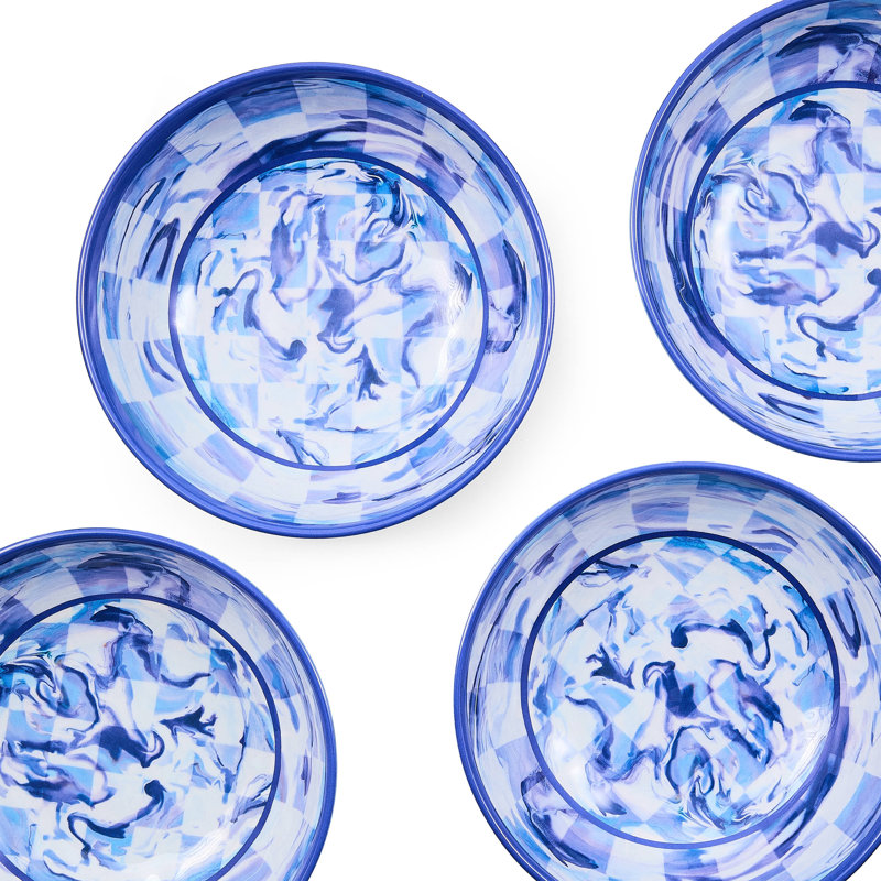 Green Marble Check Melamine Small Bowls, Blue/Yellow