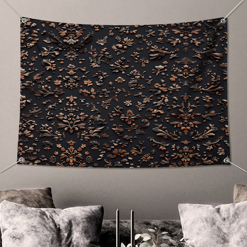 Tapisserie murale motifs floraux bronze, 50in H x60in W with 4 Grommets