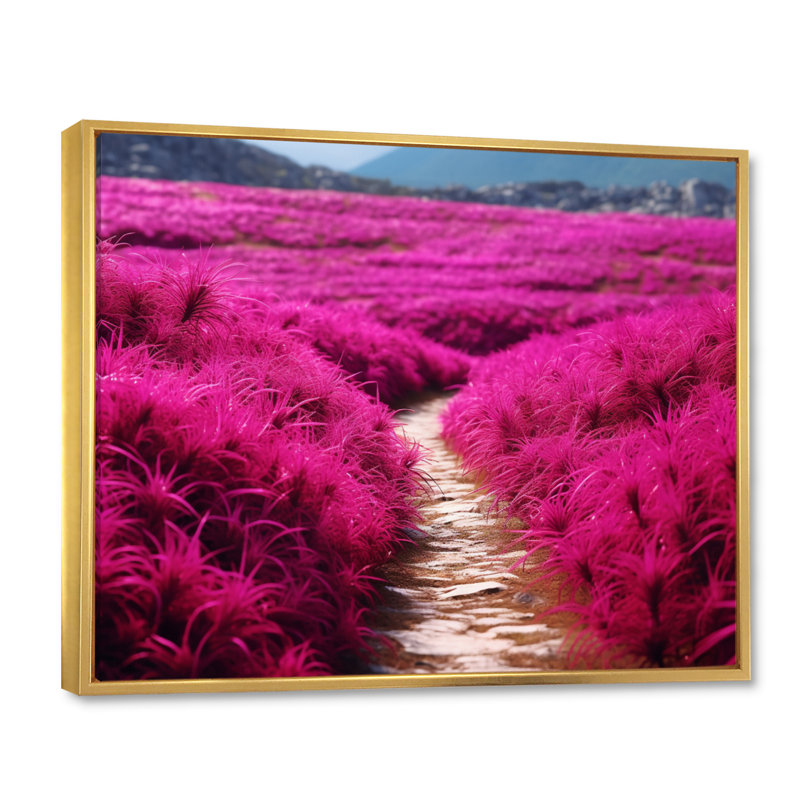 Fushia Blooming Abstraction II - art mural floral, H 34 po x l 44 po x P 1,5 po, Cadre flottant doré