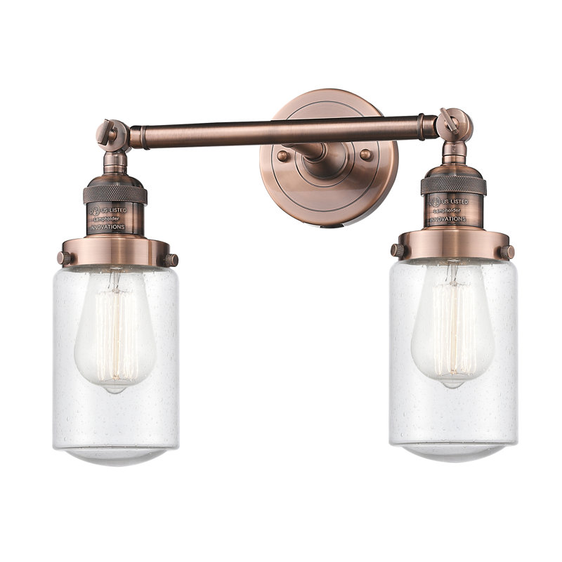 Éclairage pour salle de bain 2 lumières Saroyan, Ampoule incandescente rétro de 60 watts, Grainé, Laiton brossé