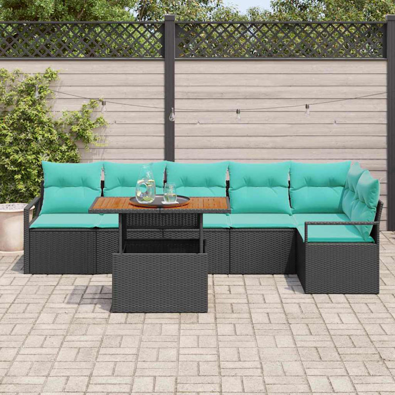 Ensemble de salle à manger de jardin manuel 7 pièces noir et bleu sarcelle 100 x 55 x 73 cm