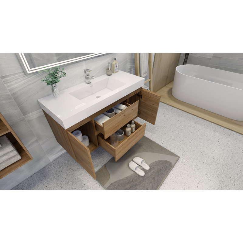 Ensemble de meuble-lavabo mural simple 47 po Mitul, Chêne naturel