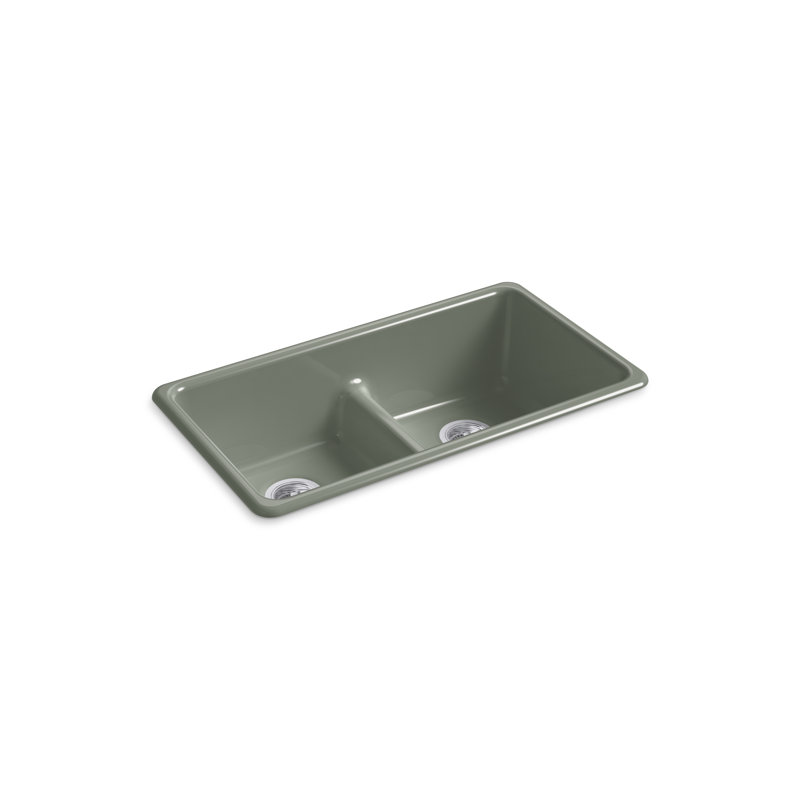 IronTones Kohler 33" L x 18.75" W Drop-in Smart Divide Double-Equal Kitchen Sink, Aspen Green