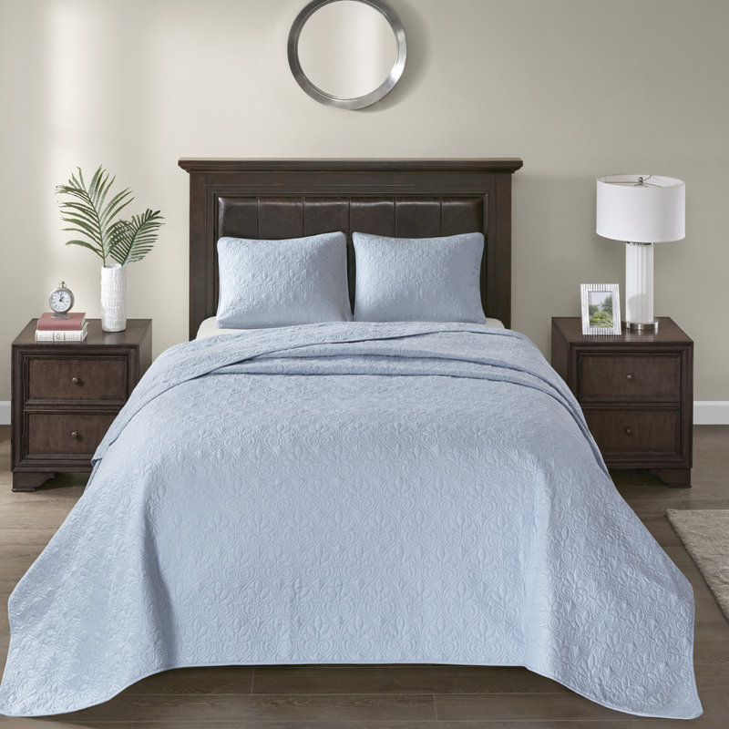 Courtepointe réversible bleue simple / simple TG - idéale pour l'été et l'hiver. Doublure de rembourrage en coton prélavé. Décoration. Comprend deux taies décoratives. Lavable à la machine. 100% mélange de microfibre de literie décontractée