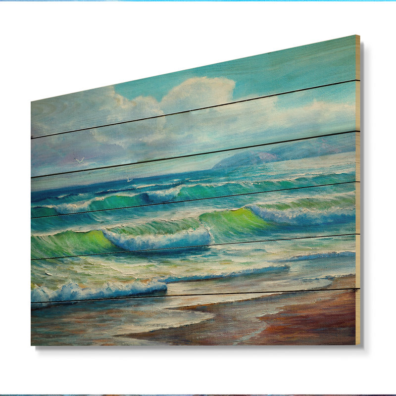 «Blue Ocean Waves Scenery V», impression sur bois sans cadre, H 8 po x l 12 po x P 1 po