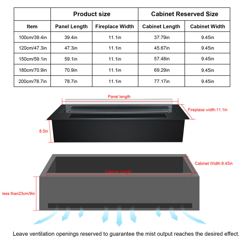39.4 Inch Water Vapor Fireplace Insert with Heater, Ultrasonic Mist Electric Fireplace with Multicolor Flame and Remote Control, Humidifier Fireplace for Home & Living Room