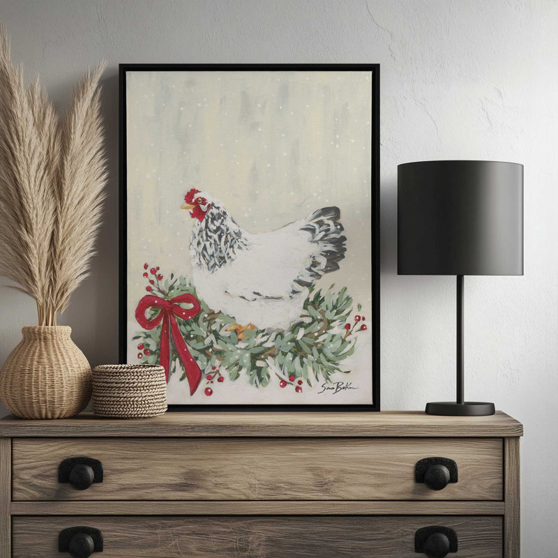 «Farmhouse Christmas Chicken 2» par Sara Baker, reproduction d'art, Toile avec cadre, Tanné, L 36 x H 48