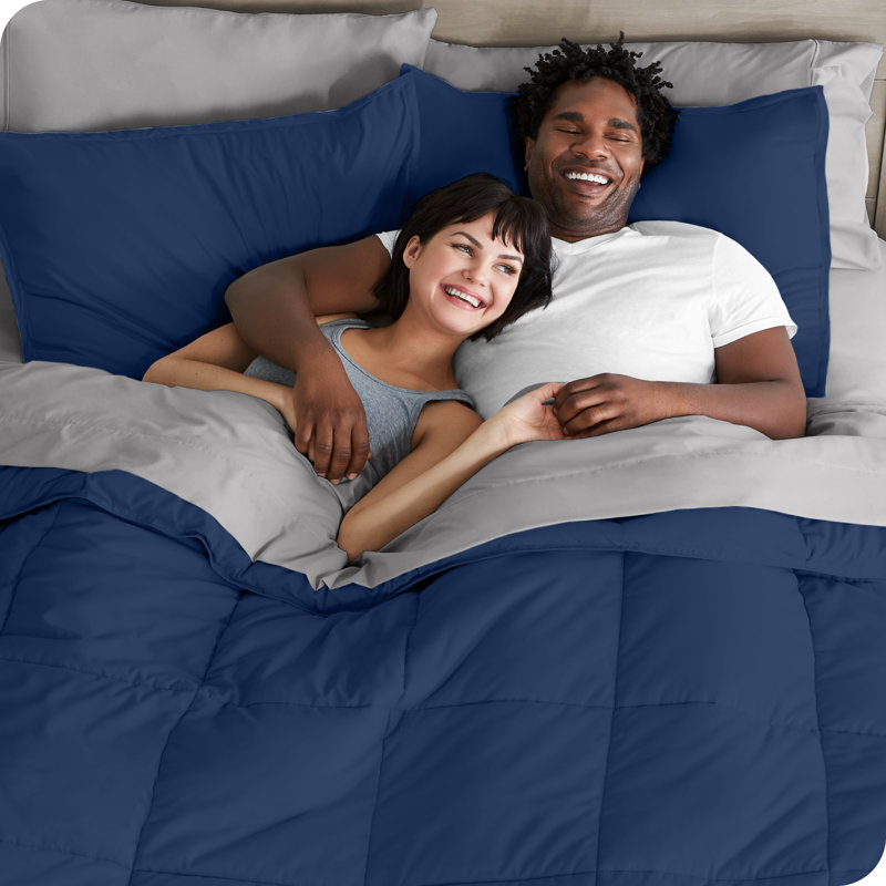 Lit dans un sac en microfibre 1800 de qualité supérieure 1800, Bleu foncé / gris pâle