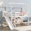 Lit mezzanine simple en bois avec glissoire, tablettes de rangement et lumière-476720381
