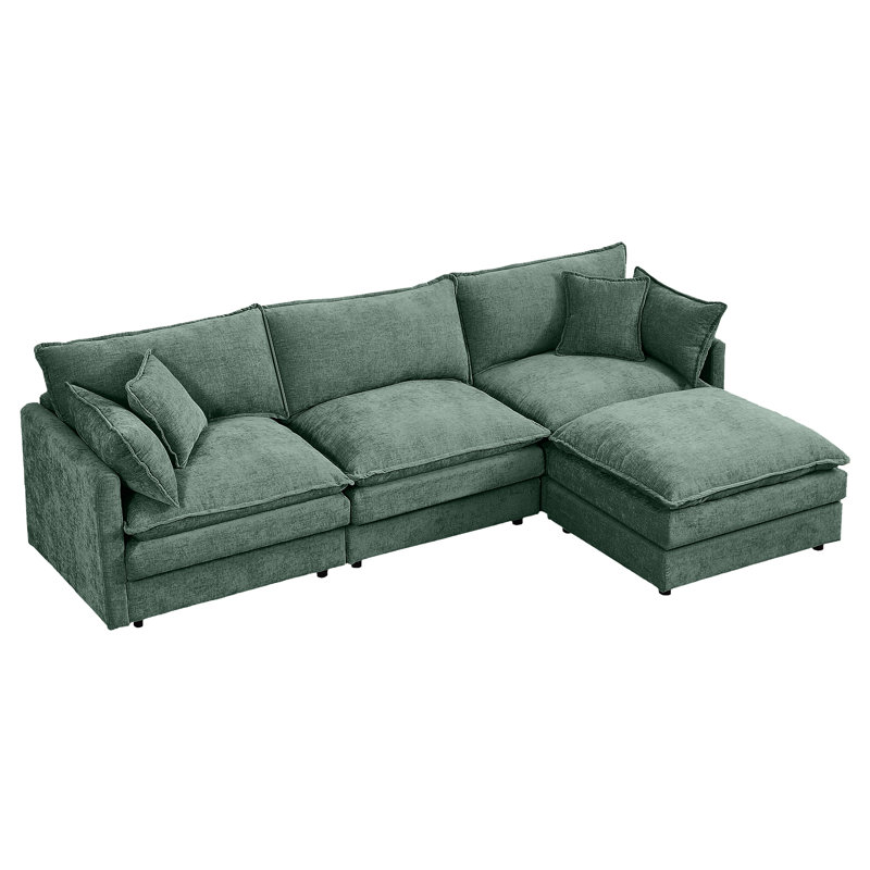 102'' Wide L-Shaped Living room sofa, Modular Sectional Sofa, 4 Seater Sofa Comfy Cloud Couch Chenille Upholstered Sofa with Ottoman,Green