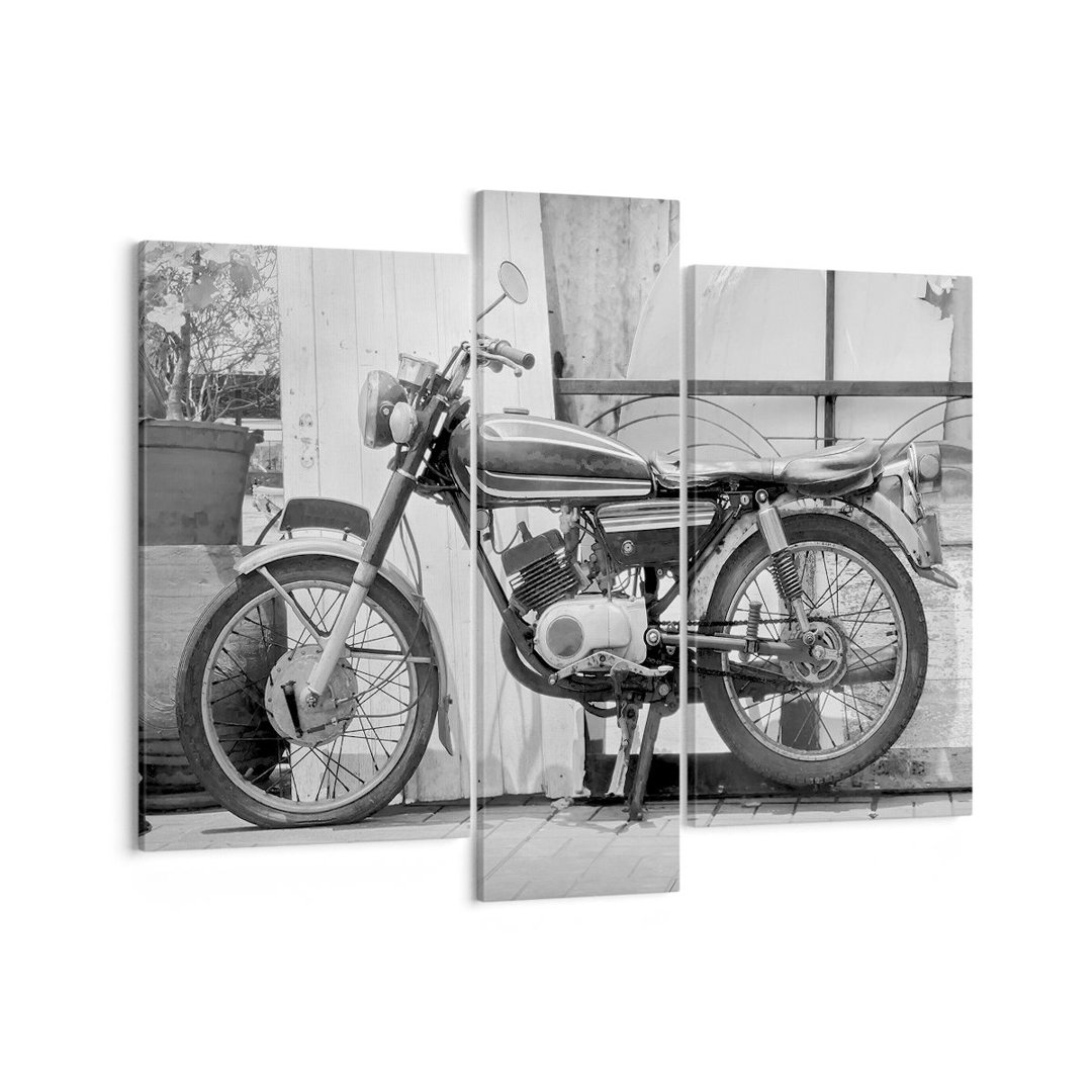 3-tlg. Leinwandbilder-Set Old Motorbike Black and White