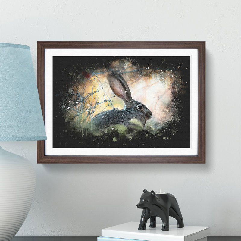 Hare in the Bushes - Picture Frame Graphic Art Print, 33cm H x 45cm W x 2cm D, Walnut Framed